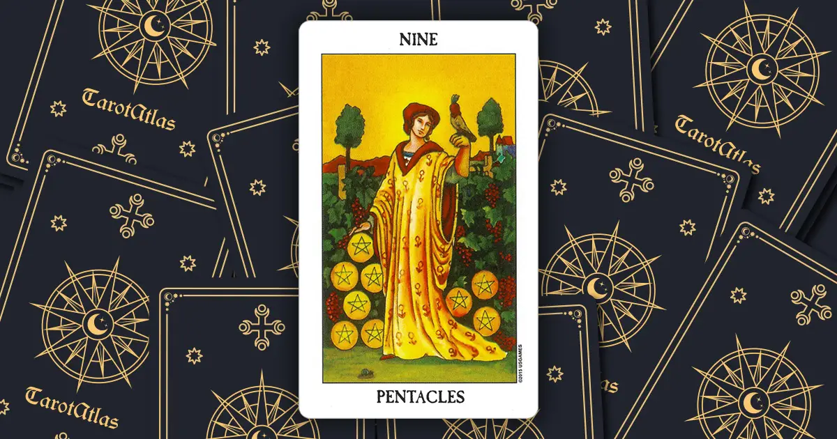 Nine Of Pentacles Tarot Card Meaning In Upright And Reversed TarotAtlas Nine Of Pentacles Tarot Card Meaning In Upright And Reversed TarotAtlas